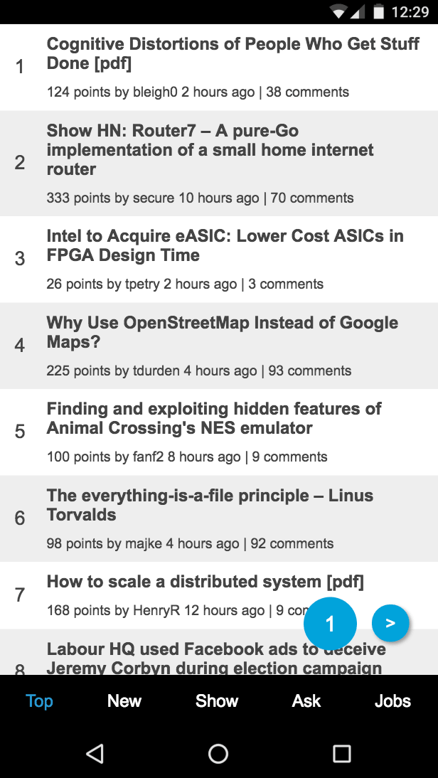 Vanillia WebComponents HN PWA running on a mobile phone