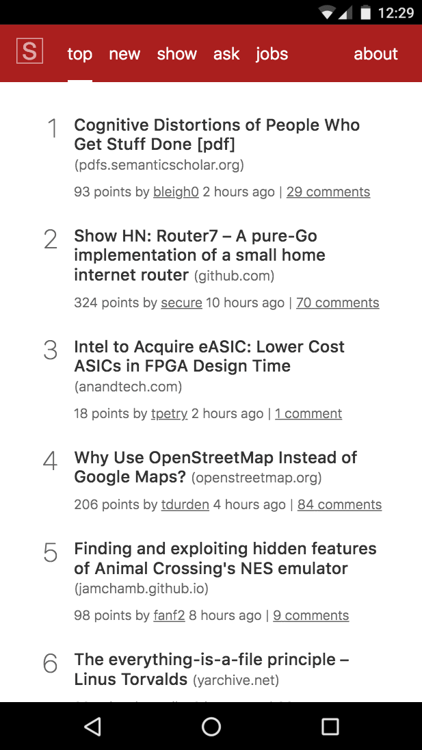 Svelte Hacker News HN PWA running on a mobile phone